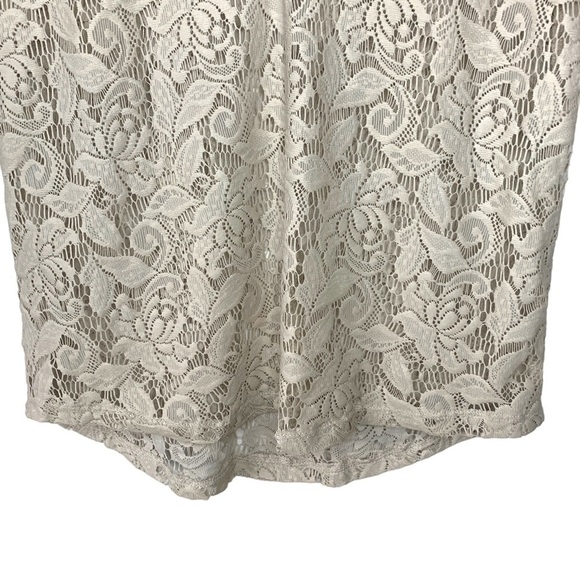 ZARA Trafaluc Cream Sheer Floral Lace Cap Sleeve Blouse Women's Size Small - Picture 5 of 8